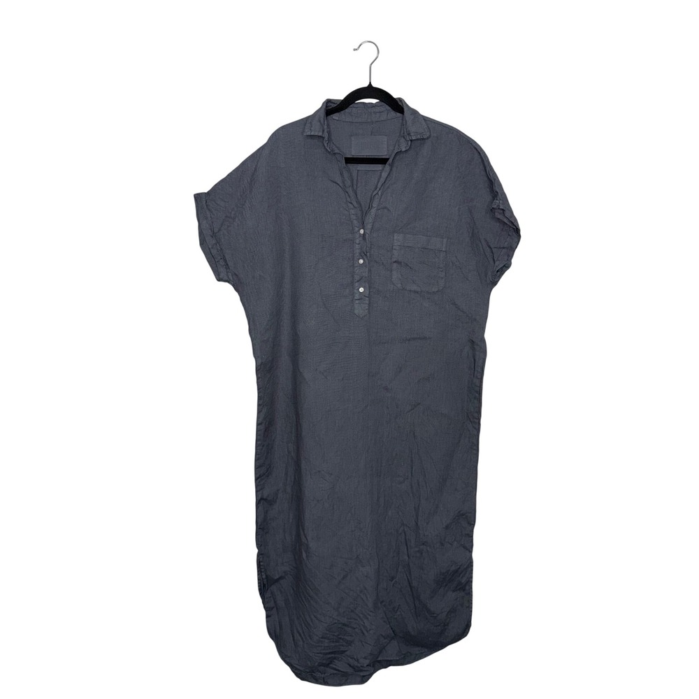 Grayson The Artist Shirt Dress Womens 3 Blue Good 100% Linen Maxi Short Sleeve